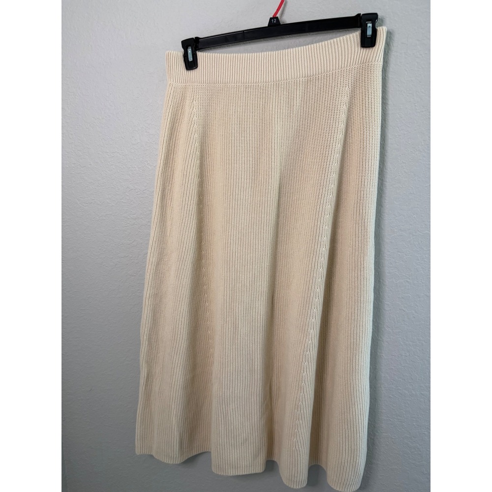 Aligne Mysti Ivory Organic Cotton Ribbed Knit Midi Skirt L Heavy Warm Pull on